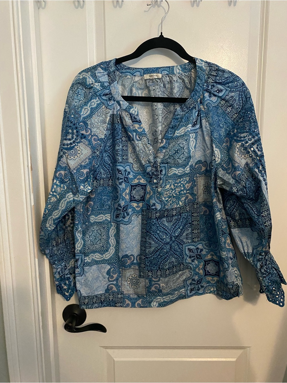 Tyler Boe Blue Paisley Print Women’s Peasant Blouse